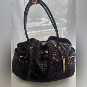 Cole Haan brown leather woven bag with gold accents